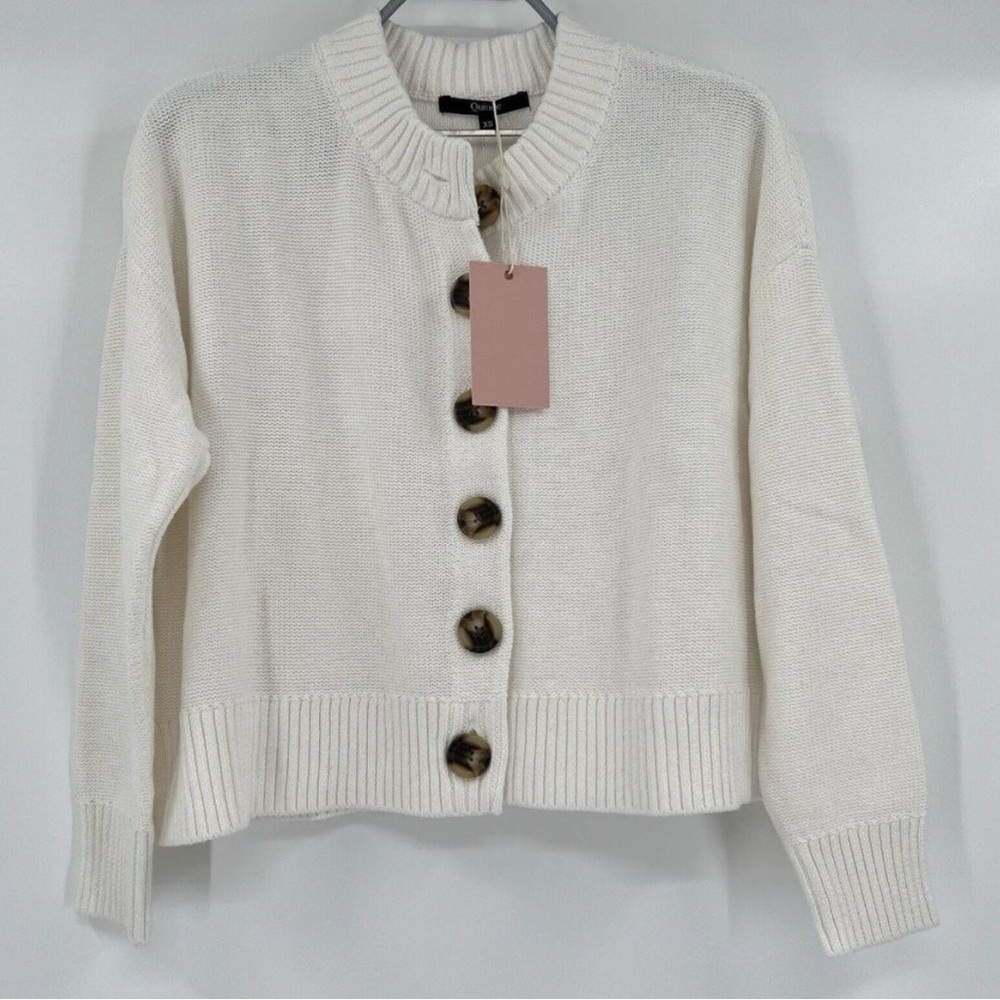 Quince Women's Ivory Cropped Cardigan XS 100% Organic Cotton Button Front NWT